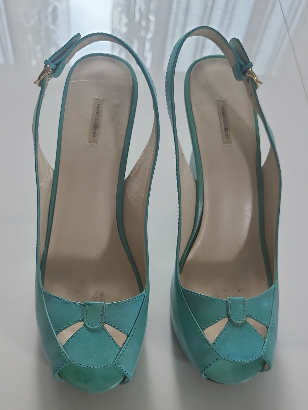 Max Studio Teal Slingback leather Peep-Toe Heels